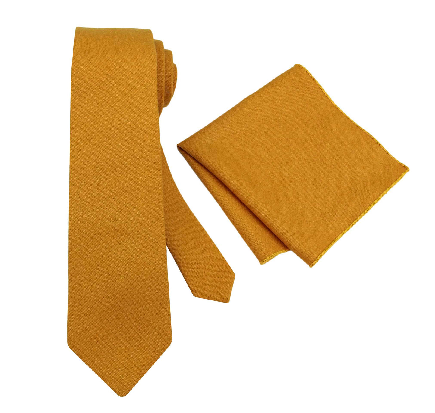 Marigold Plain Pocket Squares. Gold Bow Tie and Pocket Square