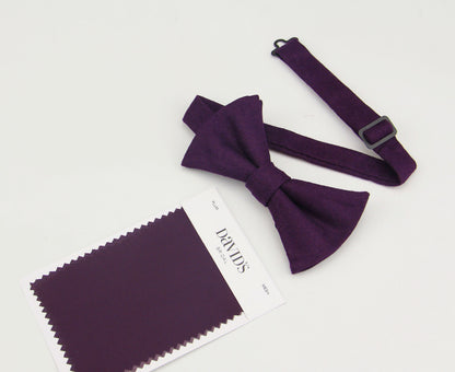 Mens Plum Bow Ties. Dark Purple Solid Woolen Bow Ties