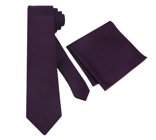 Mens Plum Ties. Dark Purple Solid Woolen Ties