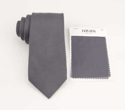 Mens Ties. Pewter Solid Woolen Ties. Dark Grey Plain Tie