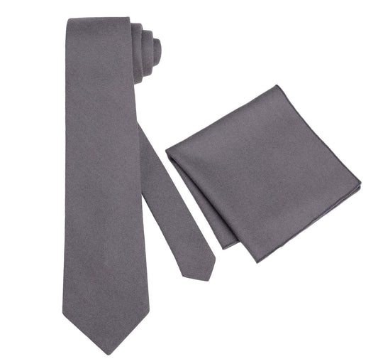 Mens Ties. Pewter Solid Woolen Ties. Dark Grey Plain Tie